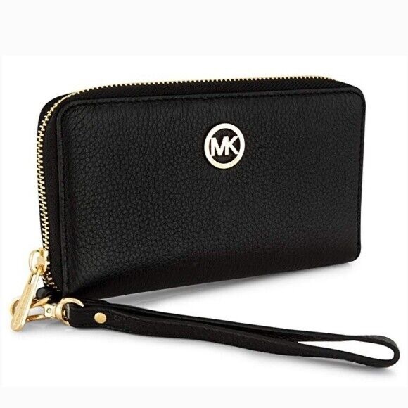 Michael Kors Logo Fulton Large Pebbled Leather Smartphone Wristlet - Picture 1 of 6